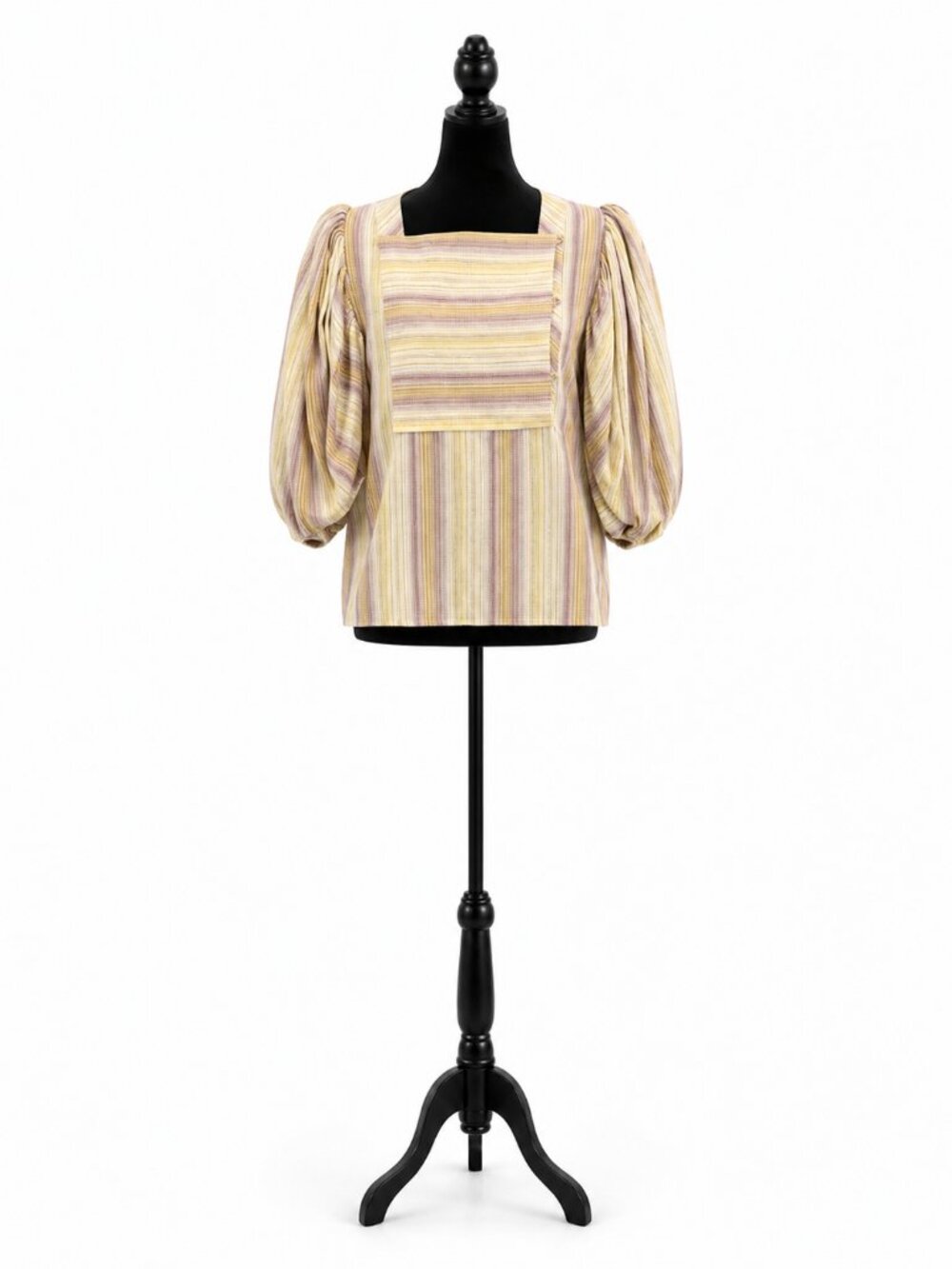 The Label Edition Striped Puff Sleeve Top Medium Square Neck Blouse